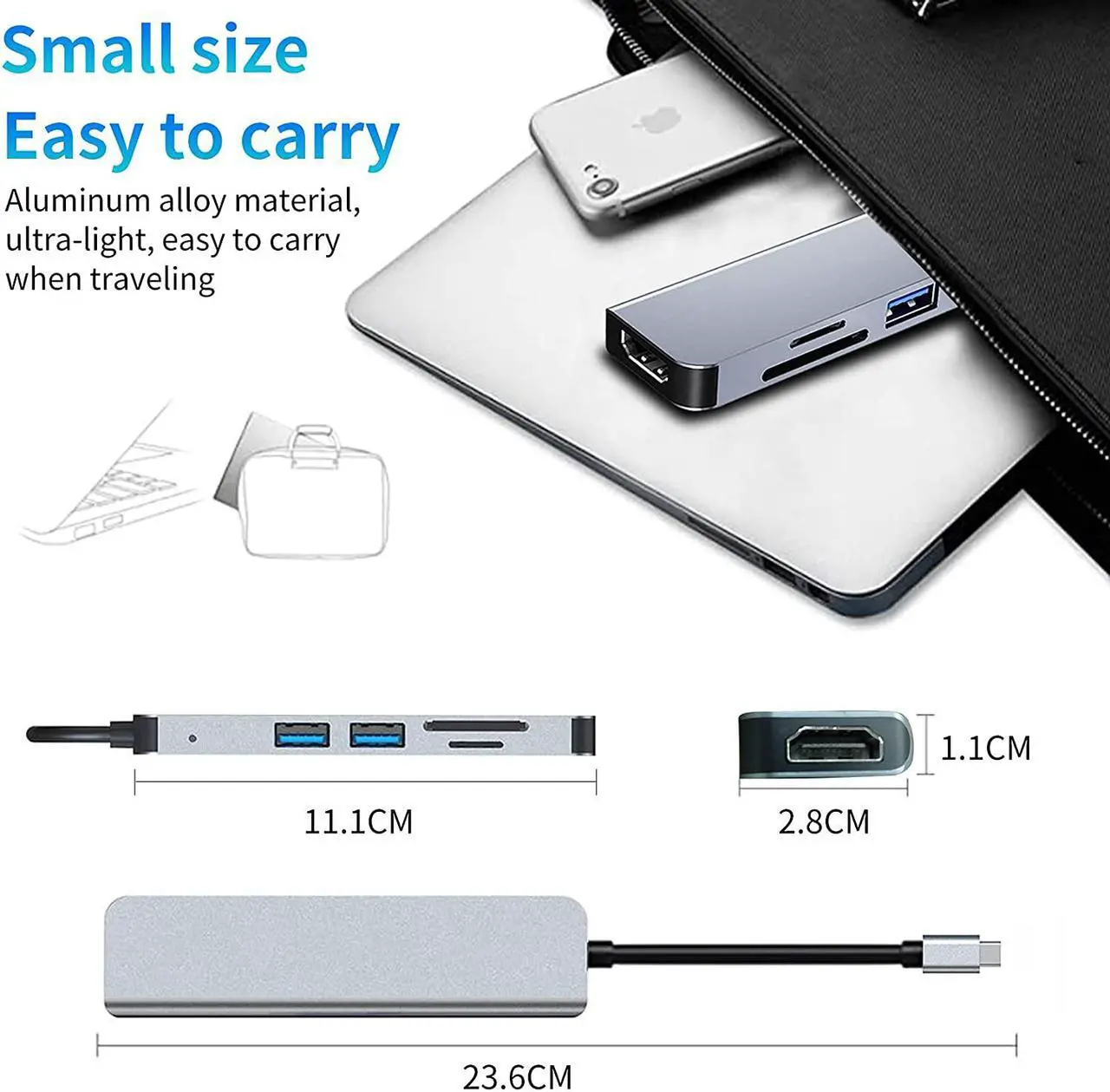 هاب USB-C ششکاره با HDMI 4K، شارژ PD، کارتخوان SD/TF و USB 3.0 - Image 7