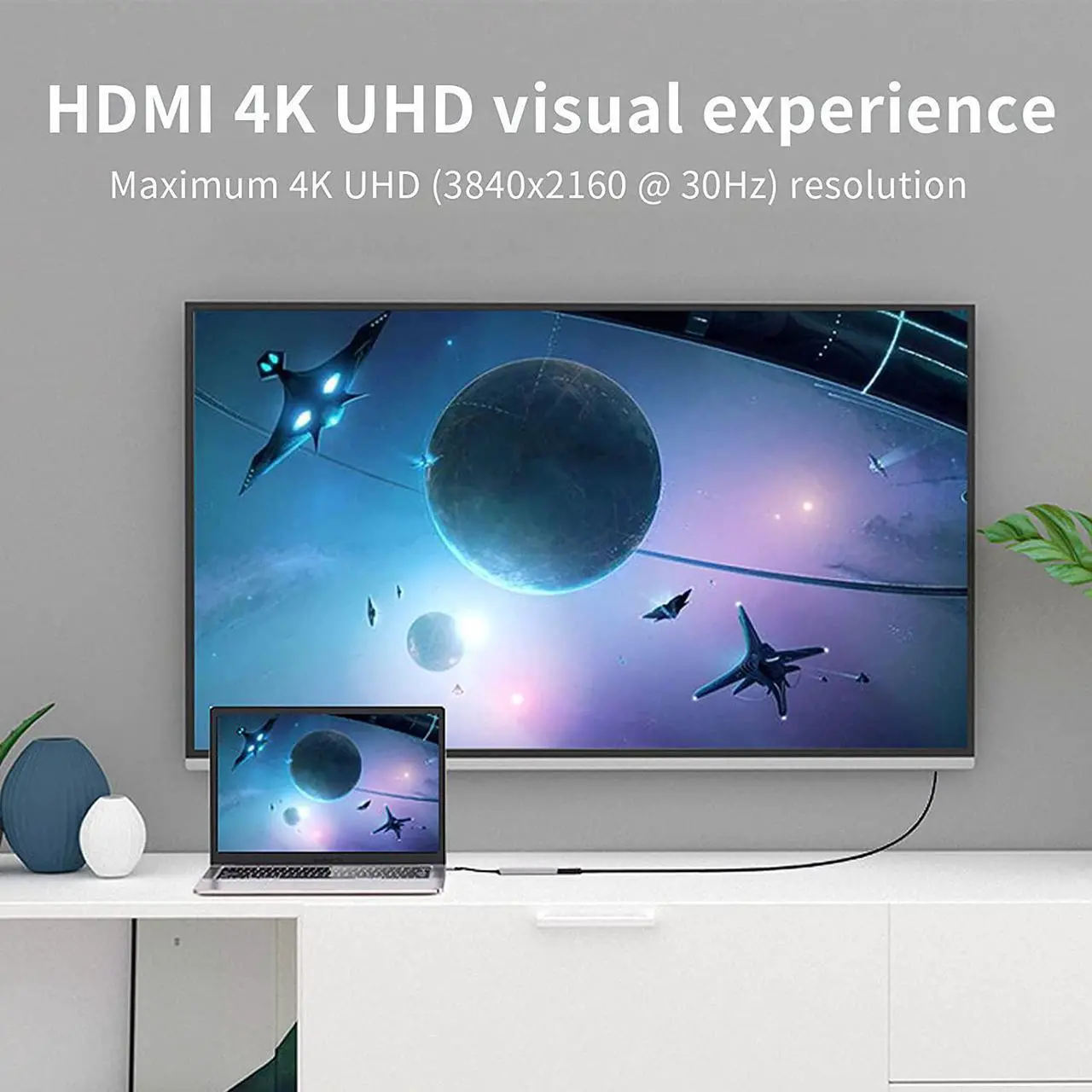 هاب USB-C ششکاره با HDMI 4K، شارژ PD، کارتخوان SD/TF و USB 3.0 - Image 4