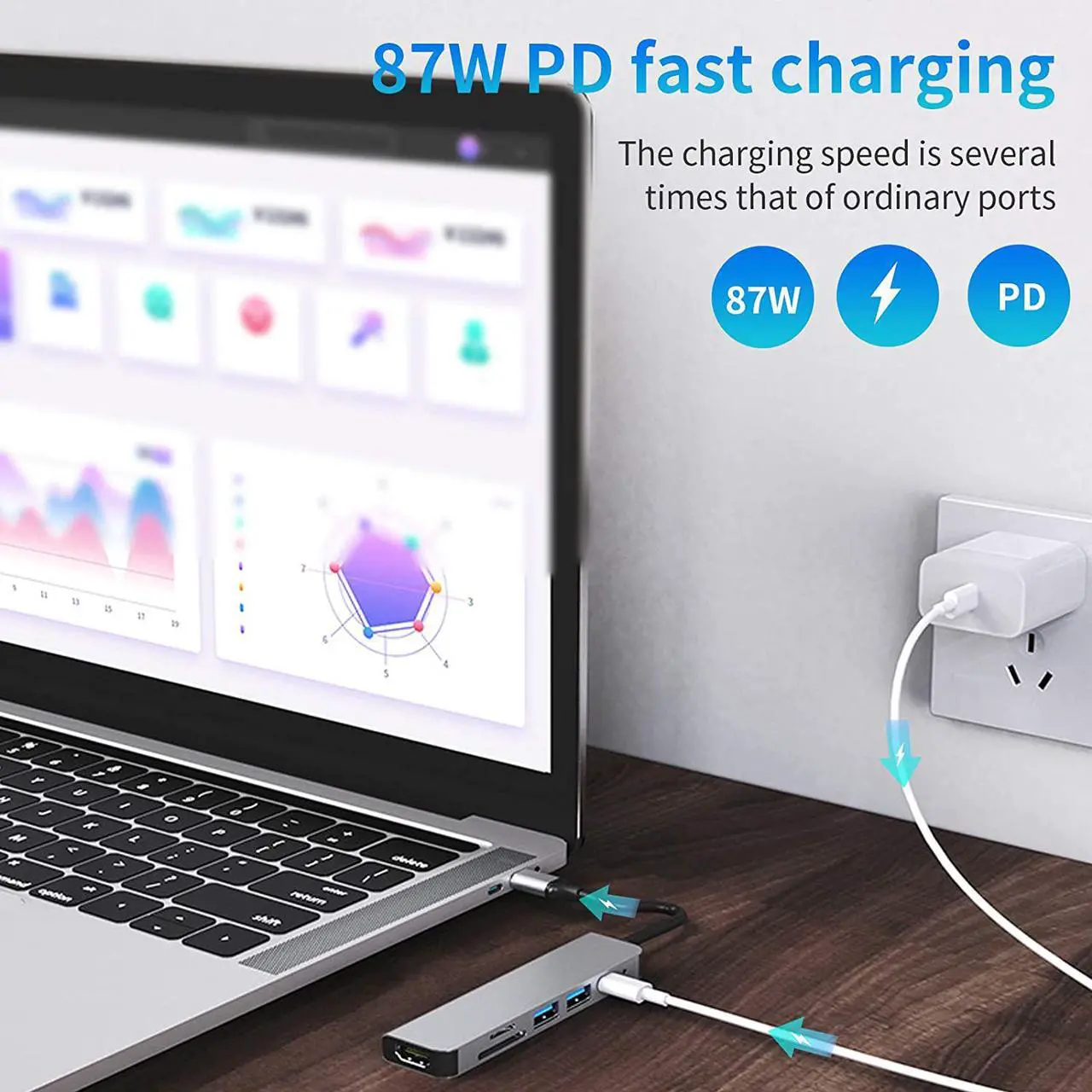 هاب USB-C ششکاره با HDMI 4K، شارژ PD، کارتخوان SD/TF و USB 3.0 - Image 6