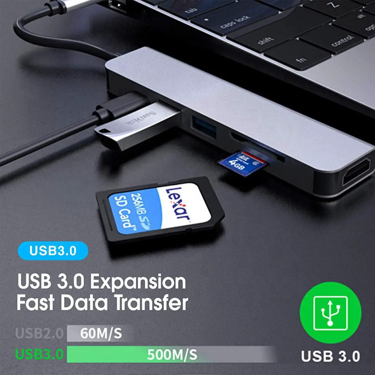 هاب USB-C ششکاره با HDMI 4K، شارژ PD، کارتخوان SD/TF و USB 3.0 - Image 3