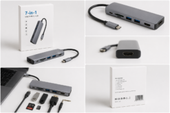 هاب USB-C هفت‌کاره 7-in-1 با HDMI، کارت‌خوان، USB و شارژ PD