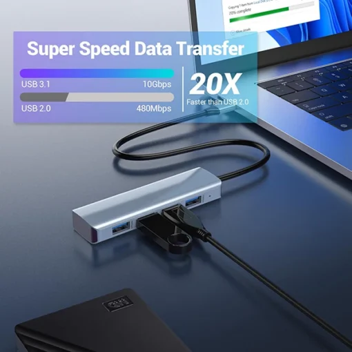 هاب USB-C چهار پورت HB045A با سرعت 10Gbps و پشتیبانی از USB 3.2